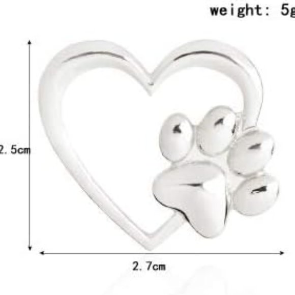 Silver Cartoon Paw Print Heart Shape Alloy Plating Unisex Brooches - Picture 4 of 6